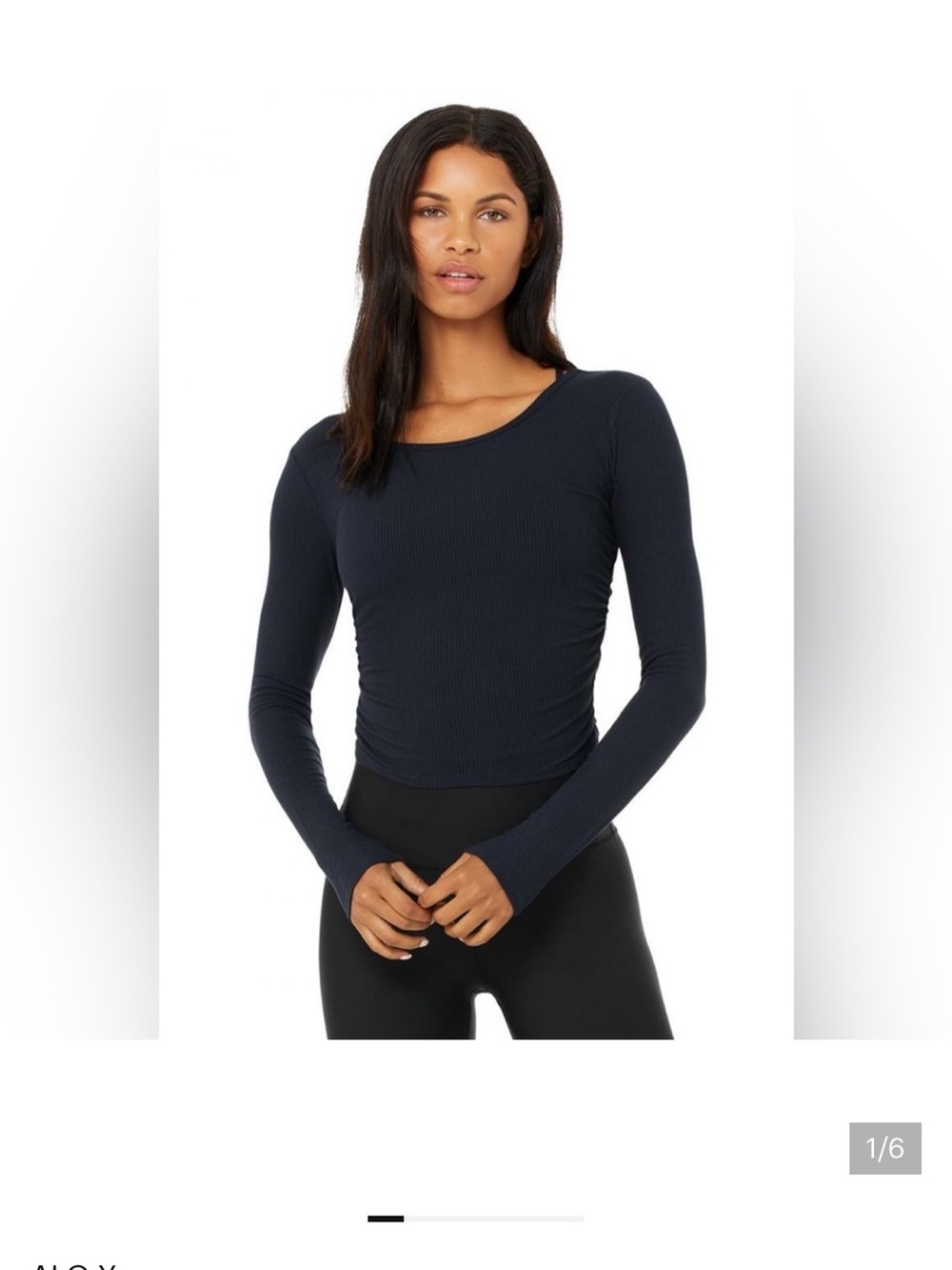 ALO Gather Long Sleeve Crop Top Ribbed Navy Blue Size XS
